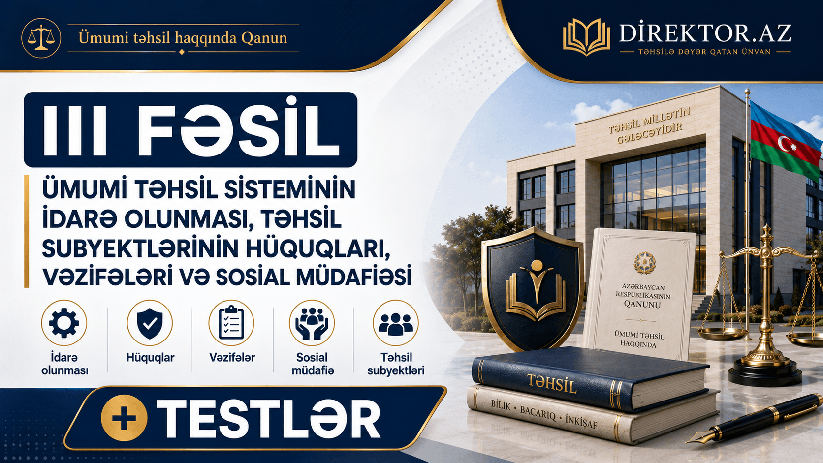 Ümumi təhsil haqqında Qanun III fəsil +TESTLƏR 3-cü fəsil ümumi təhsil sisteminin idarə olunması, təhsil subyektlərinin hüquqları, vəzifələri və sosial müdafiəsiİ