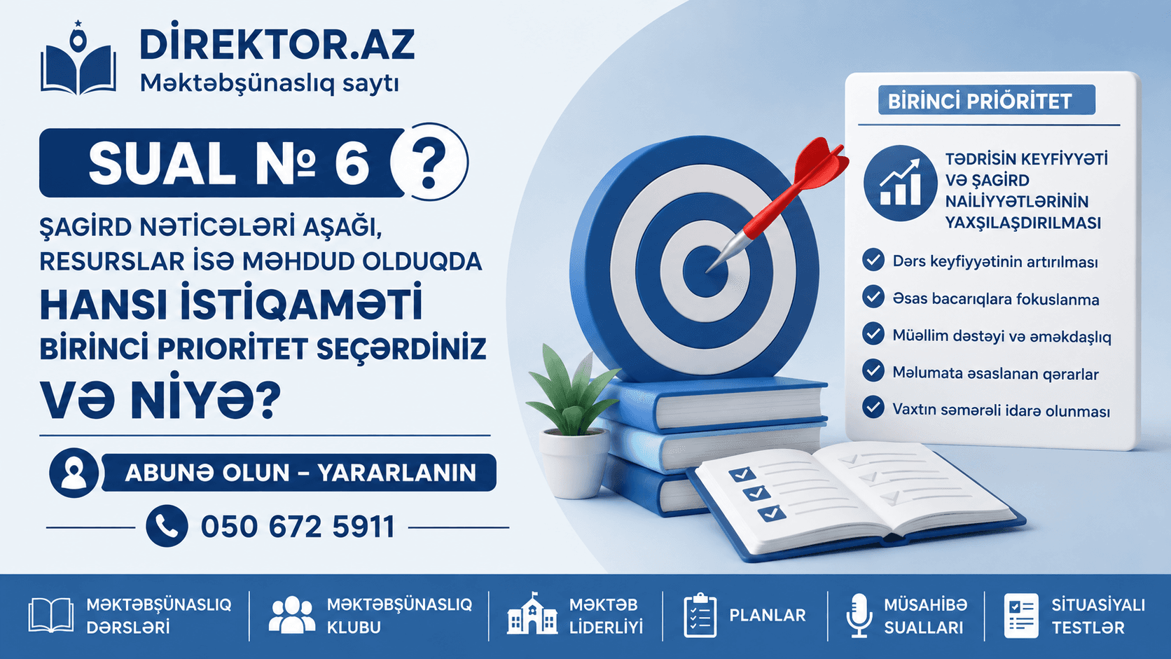 Sual №6-Şagird nəticələri aşağı, resurslar isə məhdud olduqda hansı istiqaməti birinci prioritet seçərdiniz və niyə?