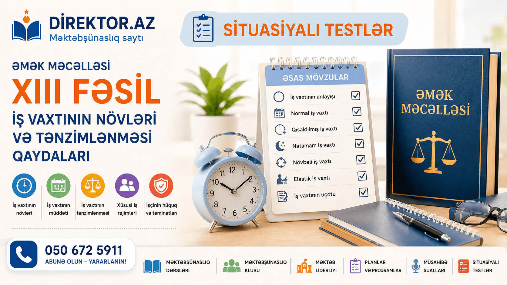 Əmək Məcəlləsi XIII fəsil İş vaxtının növləri və tənzimlənməsi qaydaları. Situasiyalı testlər