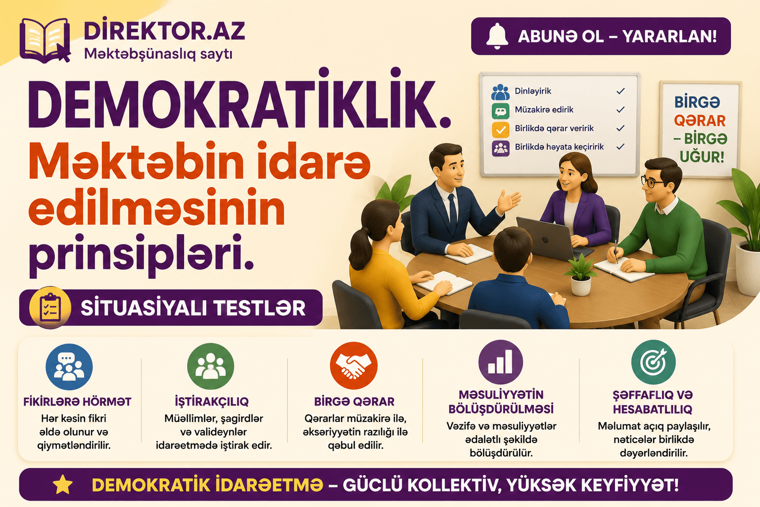 Demoktatiklik. Məktəbin idarə edilməsinin prinsipləri . Situasiyalı testlər.