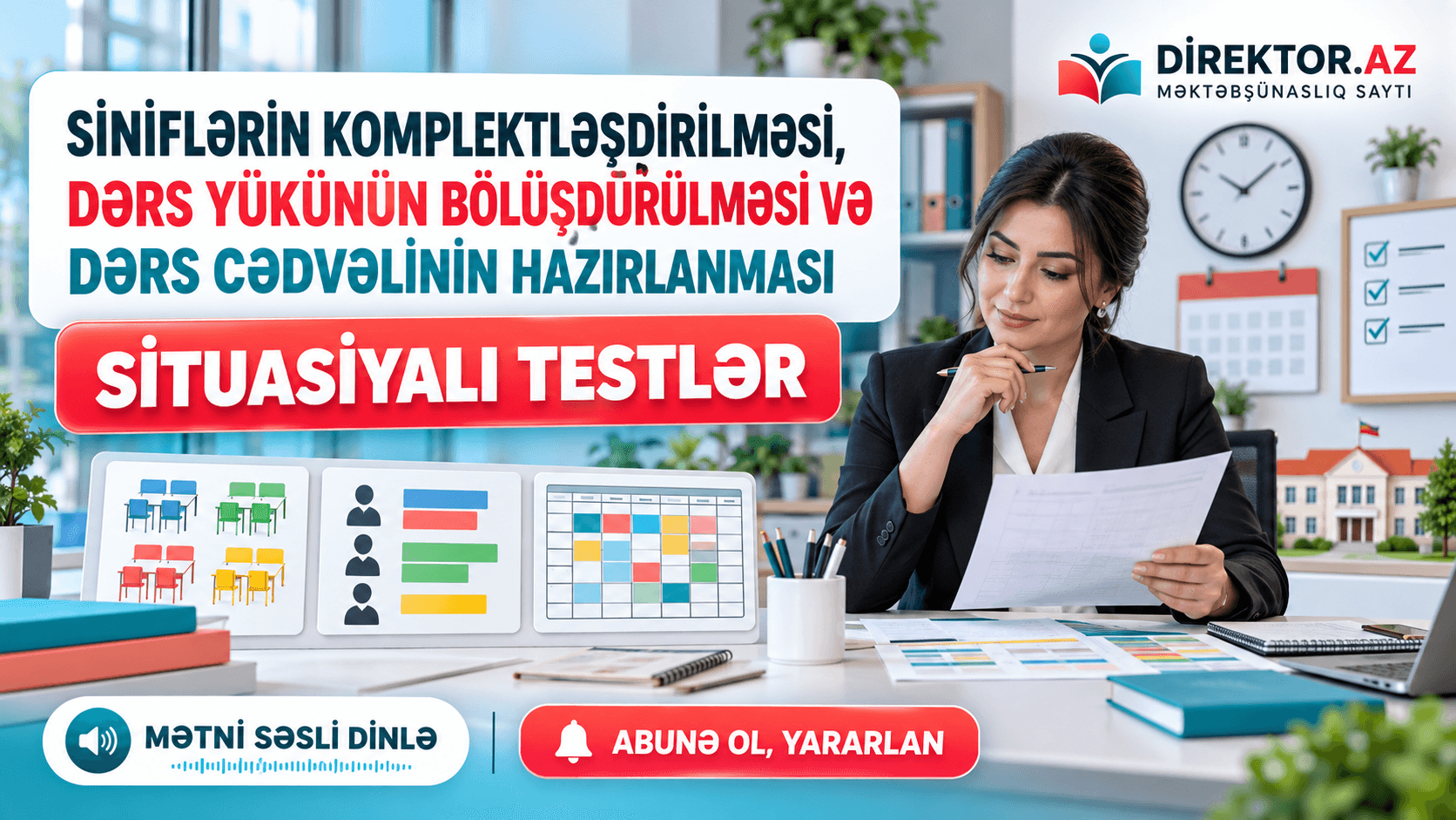 Siniflərin komplektləşdirilməsi, dərs yükünün bölüşdürülməsi və dərs cədvəlinin hazırlanmasış Situasiyalı testlər