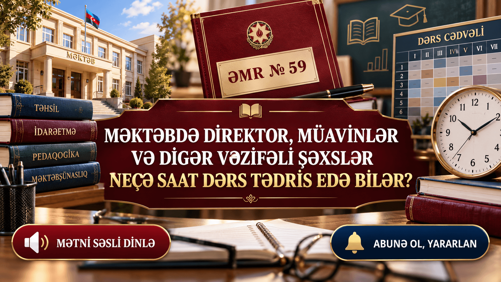 Məktəbdə direktor, müavinlər və digər vəzifəli şəxslər neçə saat dərs tədris edə bilər ? Əmr № 59