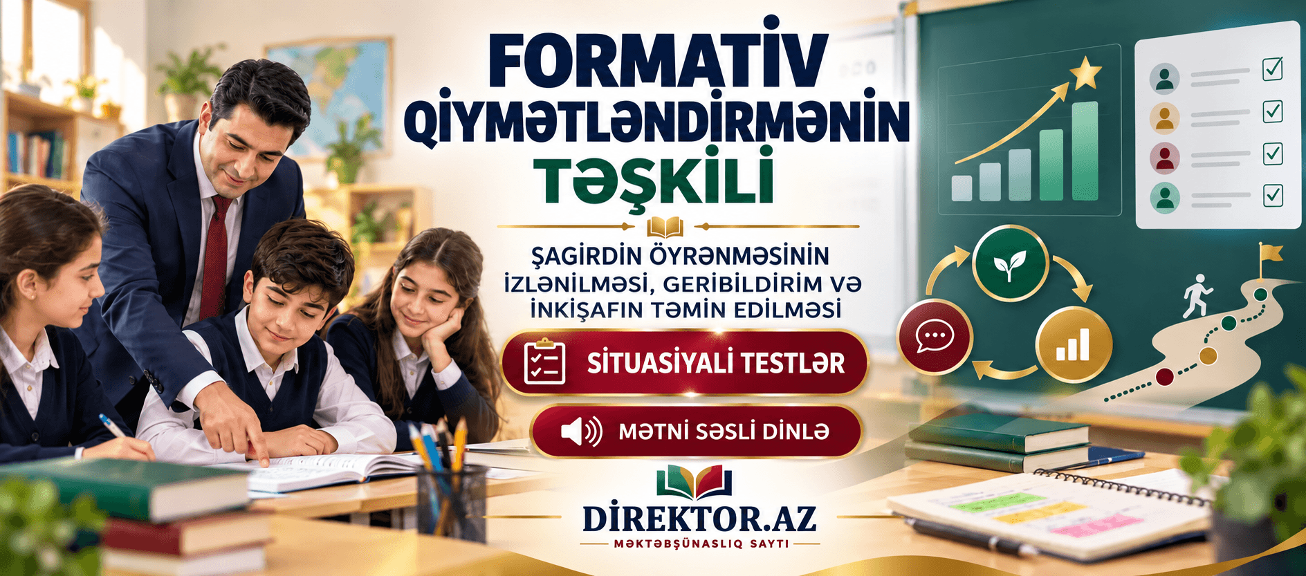 Formativ qiymətləndirmənin təşkili: şagirdin öyrənməsinin izlənilməsi, geribildirim və inkişafın təmin edilməsi. Situasiyalı testlər