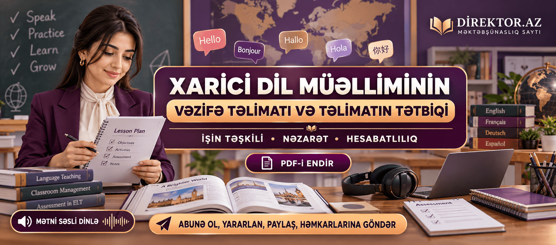 Xarici dil müəlliminin vəzifə təlimatı və təlimatının tətbiqi: işin təşkili, nəzarət və hesabatlılıq. PDF