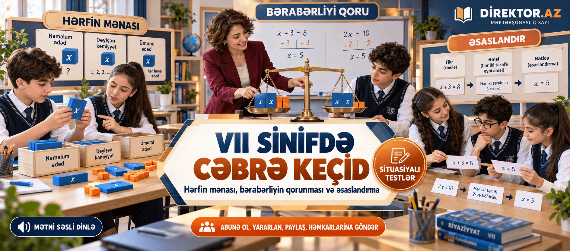 VII sinifdə cəbrə keçid: hərfin mənası, bərabərliyin qorunması və əsaslandırma. Məktəb sitiuasiyaları