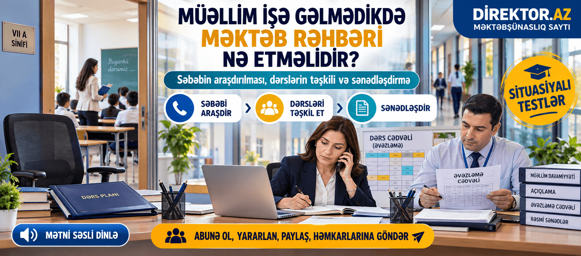 Müəllim işə gəlmədikdə məktəb rəhbəri nə etməlidir? Səbəbin araşdırılması, dərslərin təşkili və sənədləşdirmə — MƏKTƏB SİTUASİYALARI