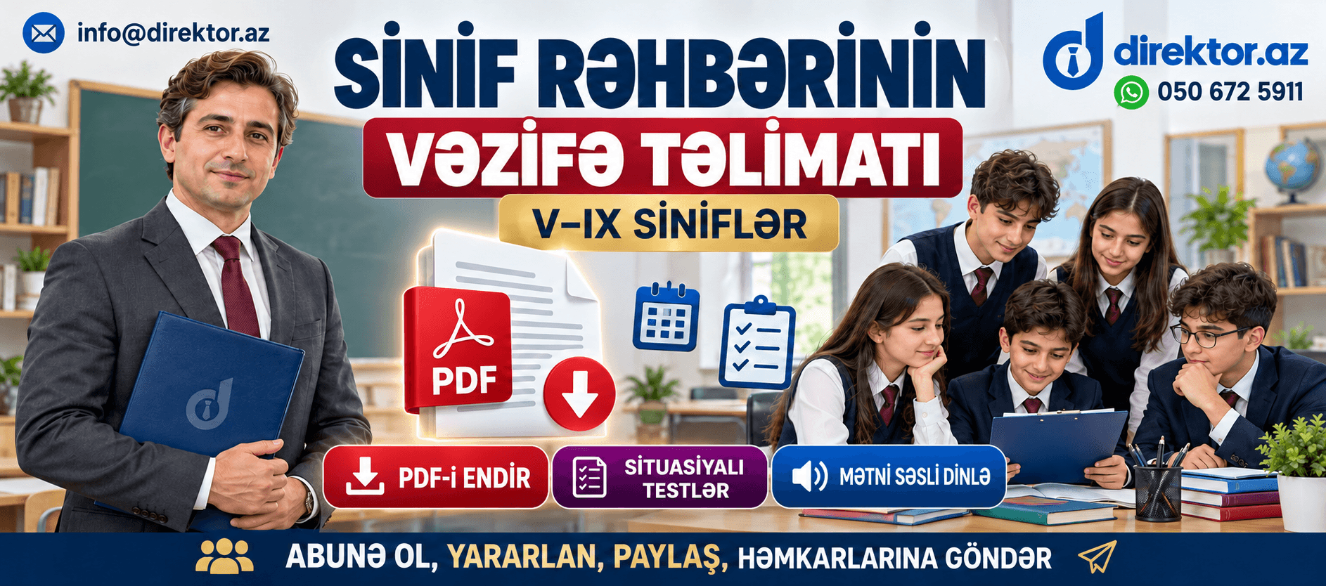 Sinif rəhbərinin vəzifə Təlimatı V-IX siniflər. Əhəmiyyəti, icrası və nəzarət. PDF